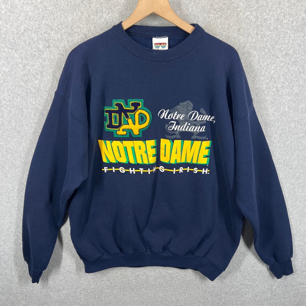 20/20 Sport Vintage Notre Dame Sweatshirt Mens XL Navy Blue Pullover Crewneck